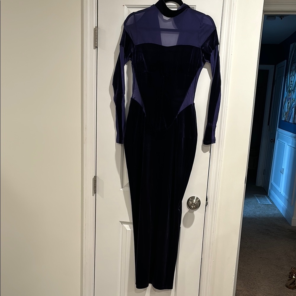 Elegant Sheer Panel Long Sleeve Dress